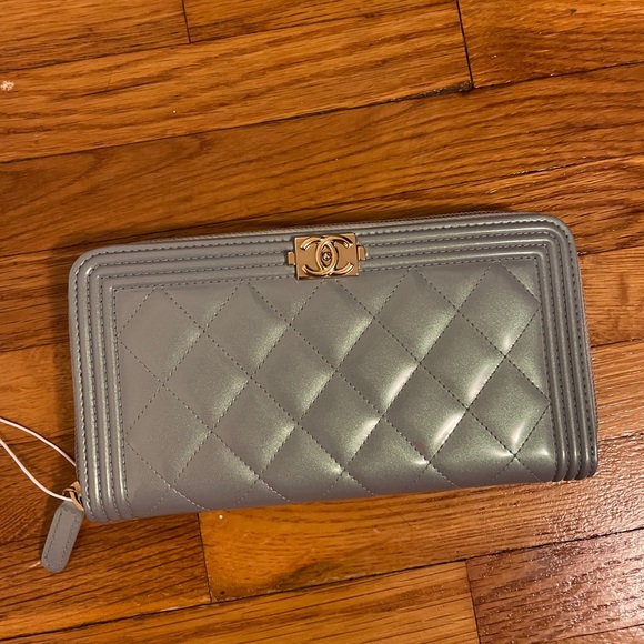 CHANEL Handbags - SOLD Chanel Boy Continental Baby Blue Wallet EUC